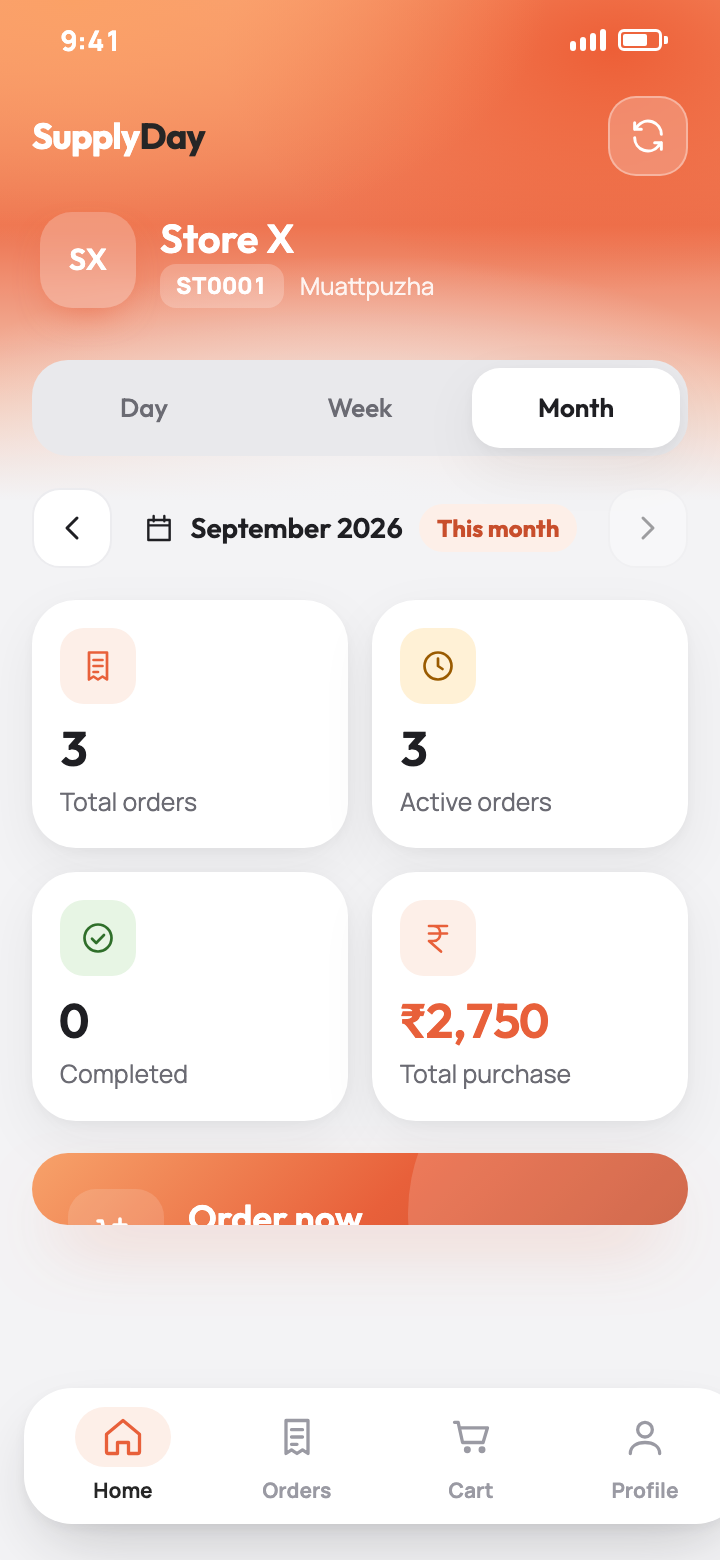 SupplyDay store home screen